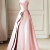 A-Line Strapless Long Pink Prom Dresses Party Gowns Sleeveless Floor Length Prom Dresses Formal Evening Gowns RTW01001