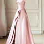 A-Line Strapless Long Pink Prom Dresses Party Gowns Sleeveless Floor Length Prom Dresses Formal Evening Gowns RTW01001